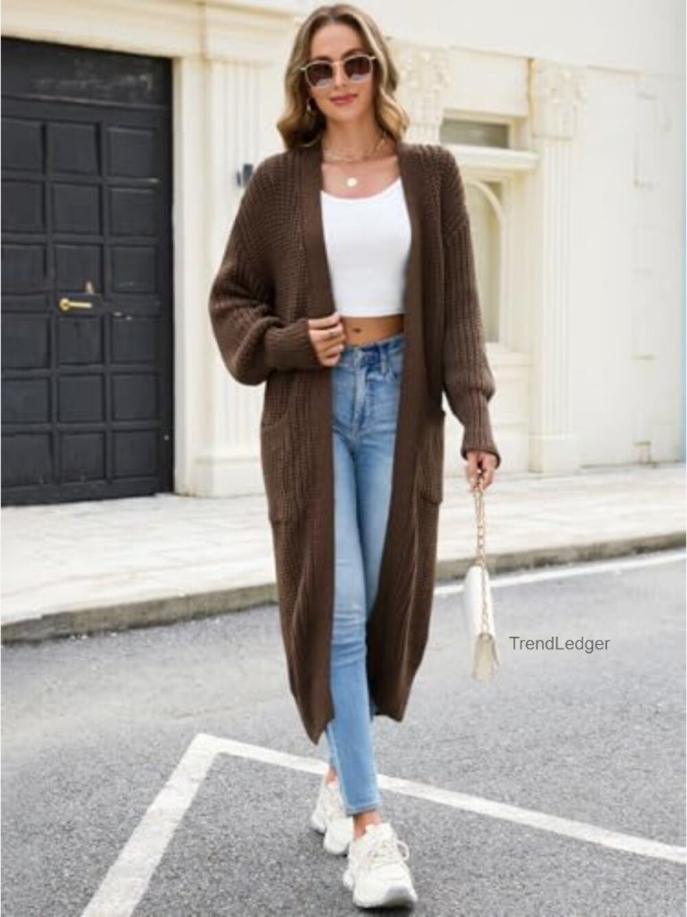 Oversized Long Cardigan Sweater Open Front Knit Coat with Pockets - Picture 6 of 7